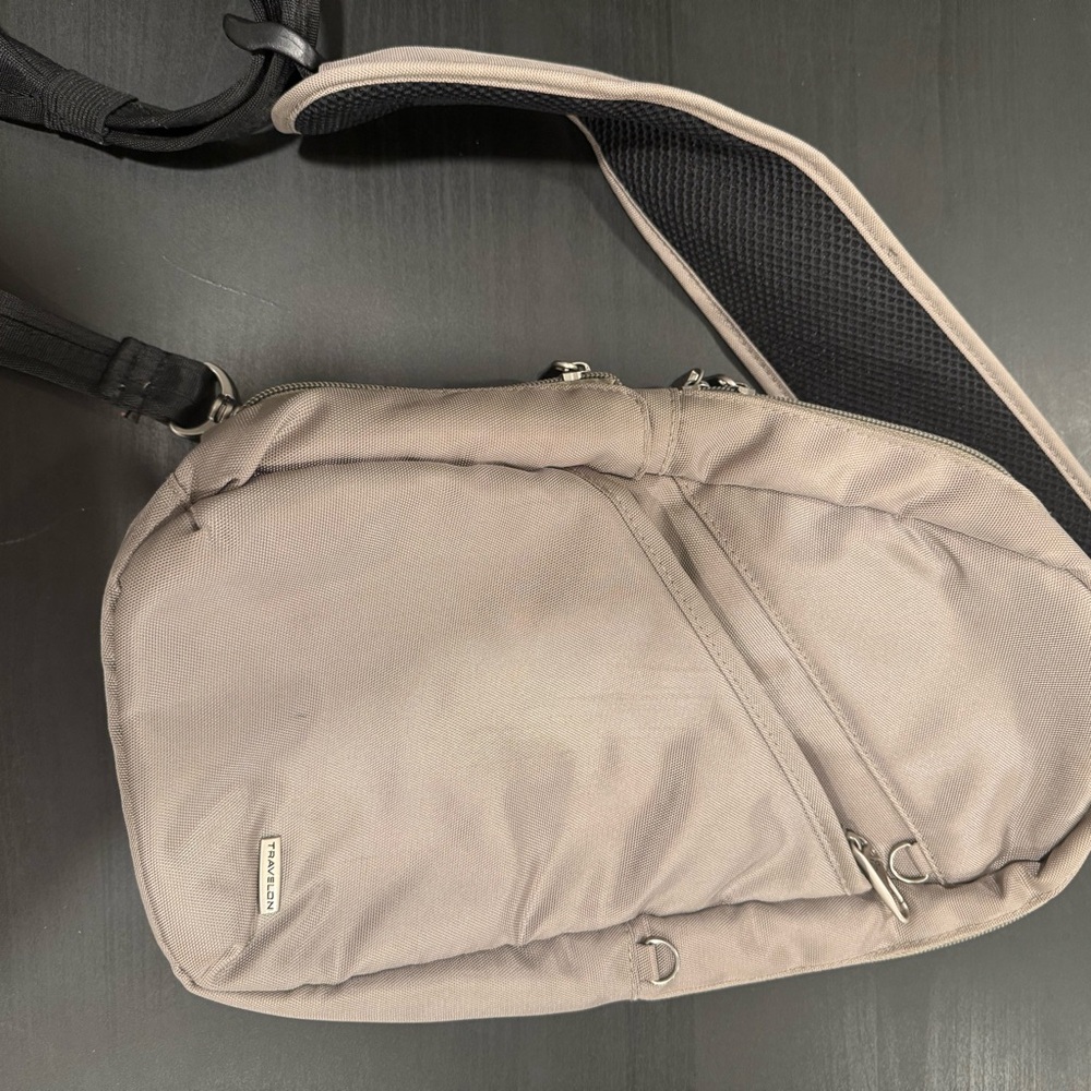 Travel On Taupe Crossbody Bag